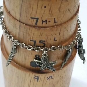 Sea Scape Charm Bracelet Strong Magnetic Clasp 7" Silvertone Chain
